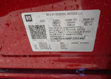 2023 Chevrolet Traverse Premier z USA, uszkodzony, nr VIN 1GNERKKW8PJ331462